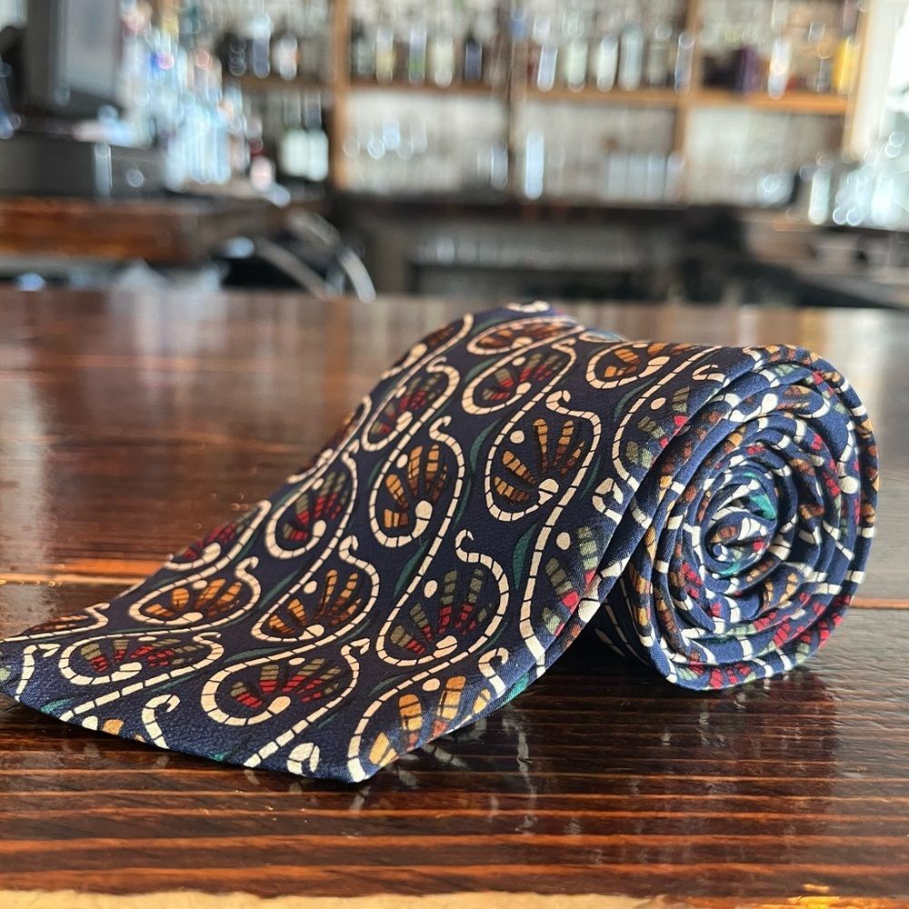 Vintage Christian Dior Monsieur Silk Tie| Abstract Mosaic Navy|Designer Neckwear